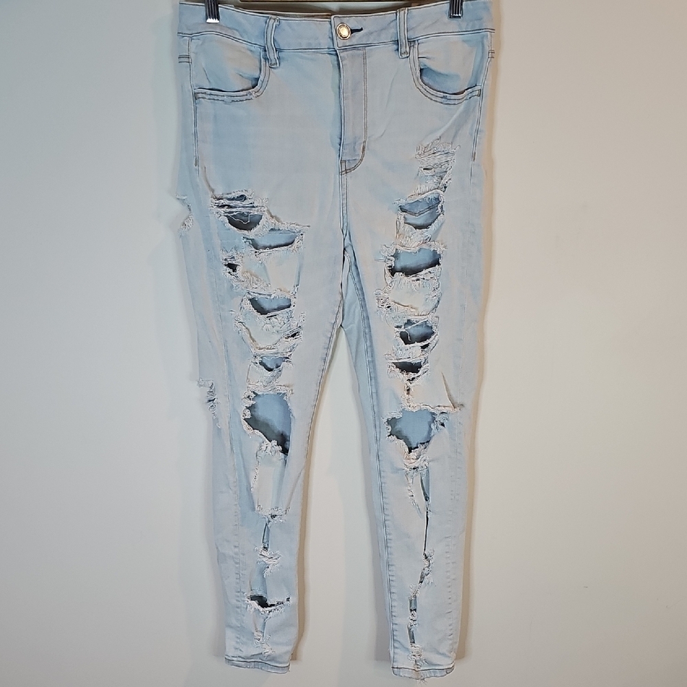American Eagle Super Stretch Size 14 Light Wash High Rise Jeggings - Picture 2 of 8